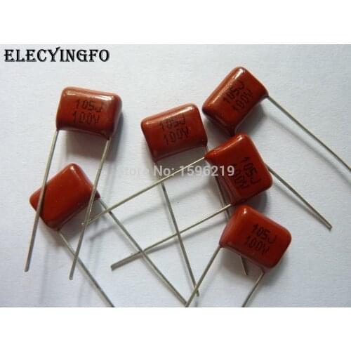 100pcs CBB capacitor 105 100V 105J 1uF 1000nF P10 CL21 Metallized Polypropylene Film Capacitor