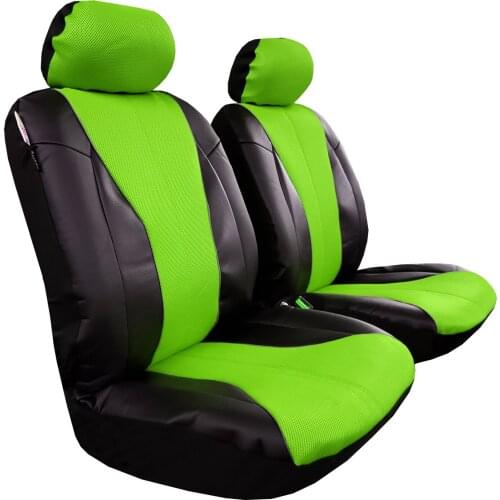 Fluro Green Black Leather Seat Covers For Trucks Dogs Cars SUV, Leatherette Spacer Mesh Front Set Auto Protector