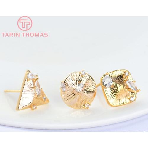 6PCS 10MM 24K Gold Color Brass with Zircon Square Stud Earrings Earring Clip High Quality DIY Jewelry Making Findings