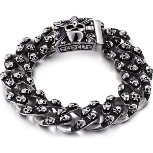 Domineering retro skull men titanium steel bracelet personality rock punk ghost head bracelet tide male accessories