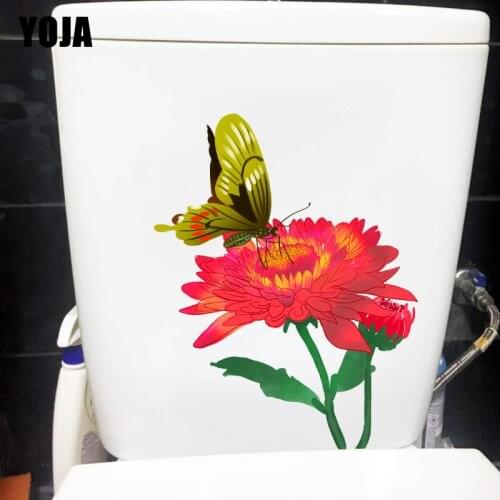YOJA 18.8X23.4CM Lovely Red Autumn Chrysanthemum Toilet Sticker House Decorartion Room Wall Decal T1-2338