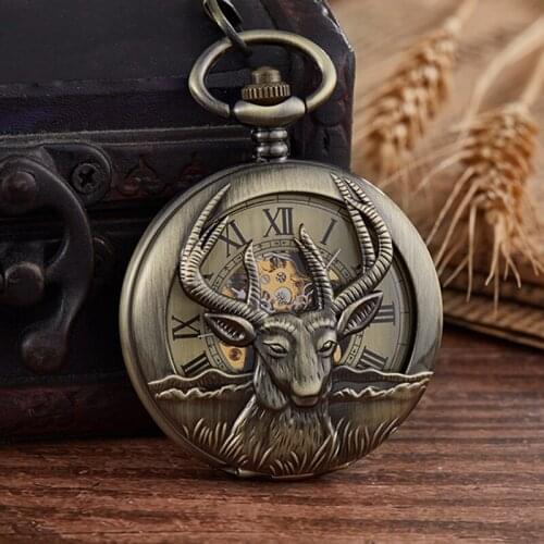2019 New Luxury Goat Skeleton Mechanical Pocket Watch Men Woman Antique Necklace Pocket & Fob Watches Chain Male Clock