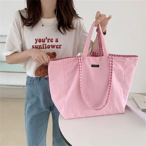 New Women Bag Canvas Tote Purses Ladies Use Both Sides Leisure Woman Handbags Shoulder Cloth Purse Female Messenger Bag