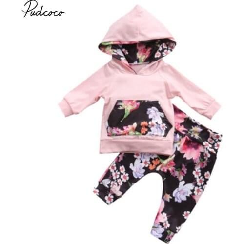 Pudcoco Newborn Baby Kids Girls Clothes Floral Hooded Tops+Leggings Outfits Set 0-24 Months Helen115