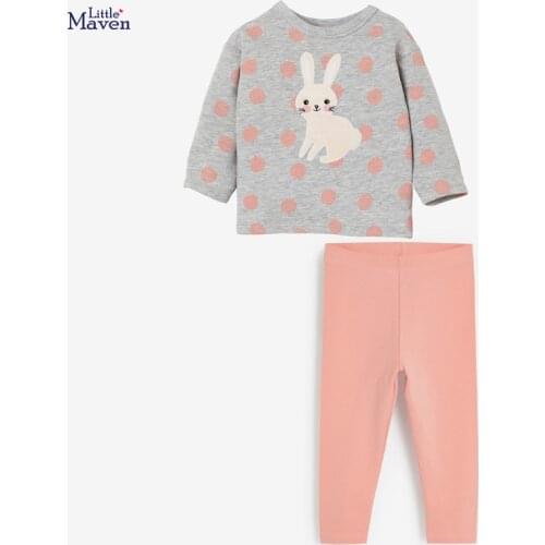 Baby Girl Fall Clothes 2021 New Autumn Casual Cotton Brand Toddler Gray Dot Bunny Shirt + Solid Pants Children Set 2Y0043