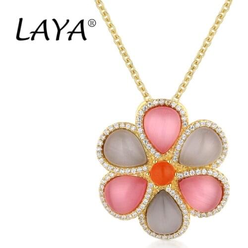 LAYA 925 Sterling Silver Fashion High Quality Zircon Flower Personally-Designed Necklace Classic Jewelry For Womens Wedding
