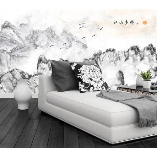 Papel de parede Chinese style black and white marble flying bird sun wallpaper mural,living room bedroom wall papers home decor