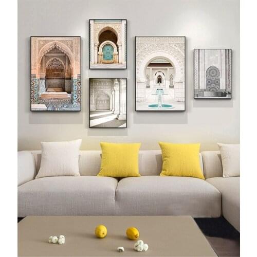 Print Islamic Wall Art Picture Home Decoration Hassan II Mosque Canvas Painting Morocco Architecture Poster Travel Landscape