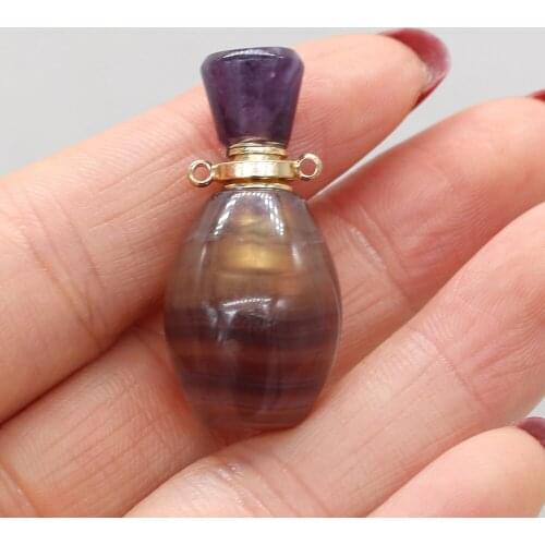 Natural Amethysts Perfume Bottle Pendants Agates Stone Essential Oil Diffuser Pendant for DIY Jewelry Necklace Making 16x33mm