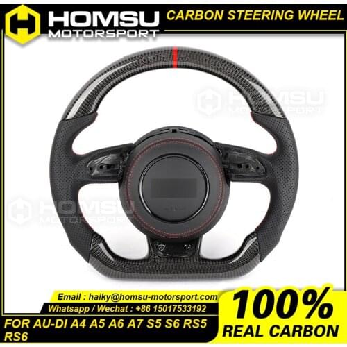 Carbon Fiber Steering Wheel For audi A4 A5 A6 A7 S5 S6 RS5 RS6 Carbon Fiber Steering Wheel NAPA Leather Red Stripe