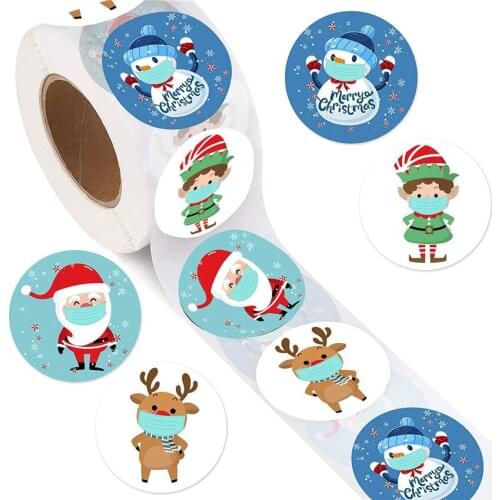 Santa Claus Elk Stickers Roll 1.5inch Christmas Holiday decor Sealing Label for Samll business Packaging Candy bag Gift Decor
