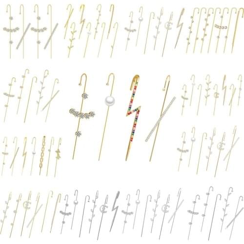 Bohemian Ear Wrap Crawler Hook Earring Women Rhinestone Diagonal Lightning Piercing Ear Needle Wedding Fashion Jewelry Dropship