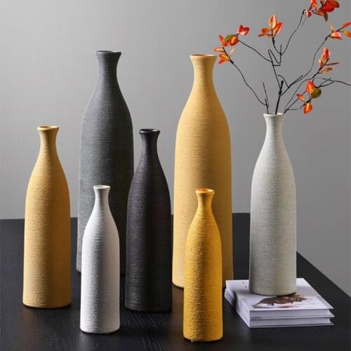 Nordic simple Ceramic Black Yellow Vase Room Decoration Home Salon Casa Flower pot Decorative vases Modern Vases decor
