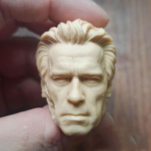 1/6th Old Eldely Damaged Version Of Schwarzenegger T800 Head Sculpture Unpainted White Color For 12inch DIY Figures Collectable