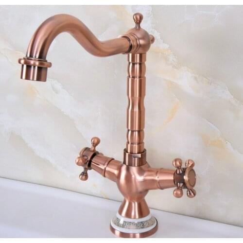 Basin Faucets Antique Red Copper Bathroom Sink Mixer Dual Handles Single Hole WC Bathroom Faucet Brass Hot and Cold Tap anf619