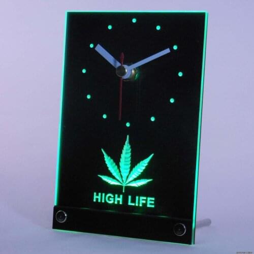 Tnc0192 Hemp Leaf High Life 3D LED Table Desk Clock