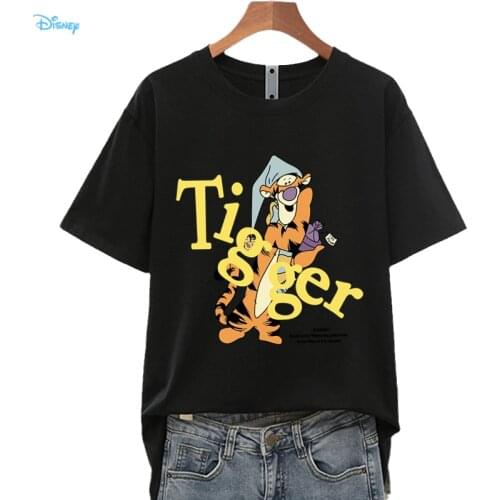 Disney Anime Tigger Summer Top for Ladies Short Sleeve Loose Streetwear Fashion Black Y2k Clothes Blusas Feminina Verao 2021