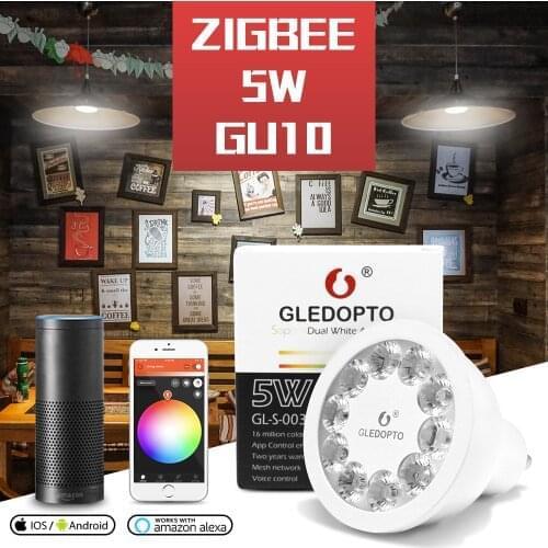 ZIGBEE Smart Home LED GU10 Bulb RGB+CCT Color Change Bulb 5W LED Spotlight AC100-240V Dual White Light Work with Alexa Echo Plus