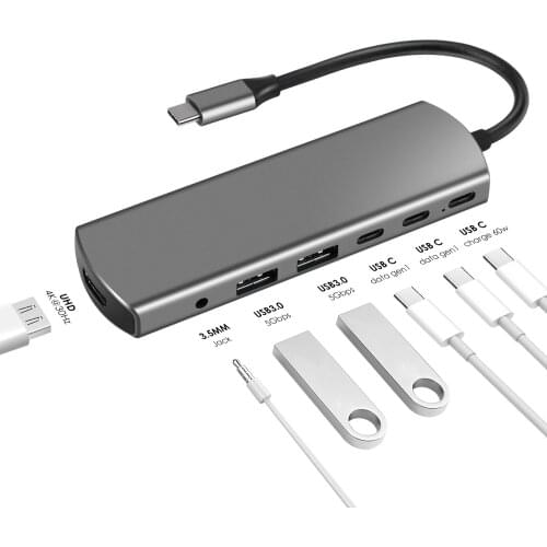 Schitec 7in1 USB C Hub Type C USB Hub USB-C to 3.0 Readers RJ45 Hub HDMI Card Reader Thunderbolt3 Adapter for MacBook Pro