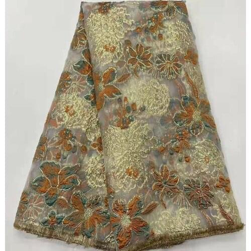 Latest African Brocade Jacquard Lace Fabric French Organza Mesh Cloth Nigerian Tulle Net Material For Sewing Dress HD4926