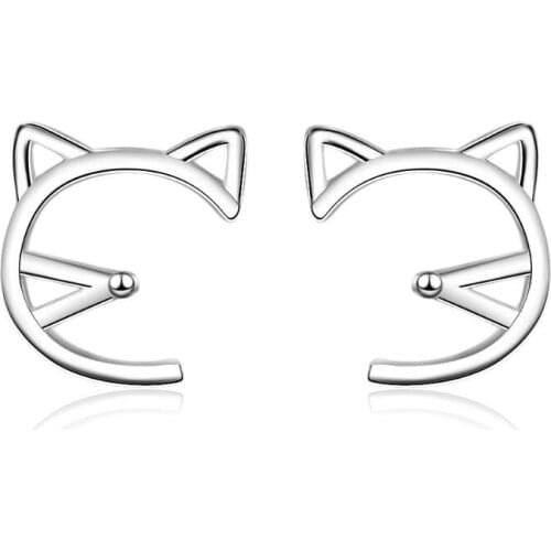 New Hot Cute Cat Stud Earrings For Women 925 Sterling Silver Pendientes Jewelry Simple Personality Girls Earrings Brincos SAE29