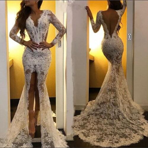 White Lace Prom Dress Custom Made abendkleider Hollow Backless Long Evening Dresses Formal Gowns vestido de festa Robe de soiree