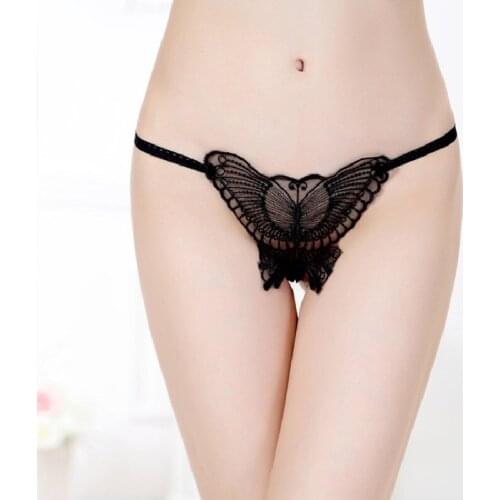Womens Ladies Sexy Lingerie Hot Hollow Out Butterfly Embroidered Open Crotch Thong Panties Erotic Underwear Exotic Apparel