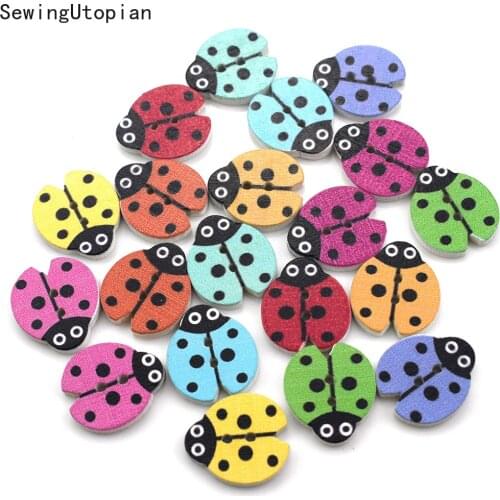 100PCS Wood Buttons Mixed Ladybug Sewing Buttons Decorative Button Scrapbooking Garment DIY for Children Clothes Accessories