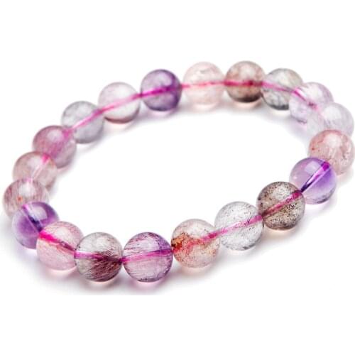 10mm Natural Genuine Super 7 Seven Melody Stone Bracelets Femme Women Charm Stretch Rutilated Quartz Crystal Round Bead Bracelet