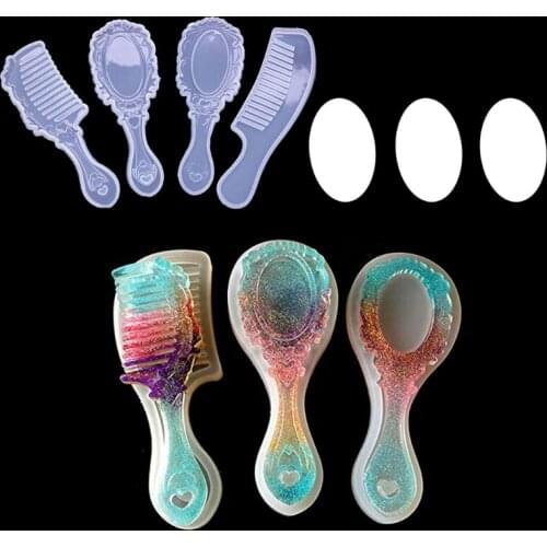 4 Styles Comb Mirror Resin Casting Molds Kit Silicone Epoxy Resin Molds Silicone Comb Mold Mirror Hair Comb Craft Making