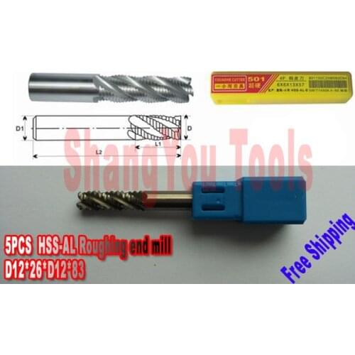 5pcs 12mm High quality 4Flutes HSS Roughing End Mills endmill Spiral Bit Milling Tools Router bitsD12*35*D12*85
