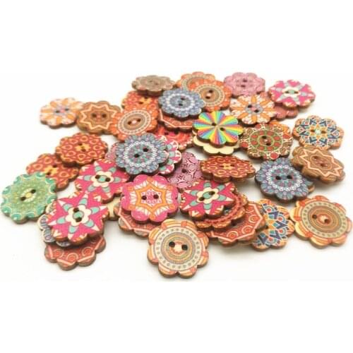 50pcs 20mm Wood Rustic Natural Buttons Sewing 2 Holes Floral Flower Fancy DIY Crafts Embellishments Cardmaking Scrapbooking