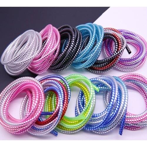 50pcs/lot Plating Sequins 1.5M TPU spiral USB Charging cable cord protector cable winder cable Protection for iphone Android