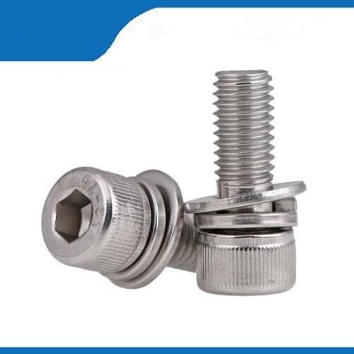Free shipping 20pcs M3 6mm M3*6mm 304 Stainless Steel Inner Hex Bolt Hexagon Socket Washer Sems combination Assembly Screw