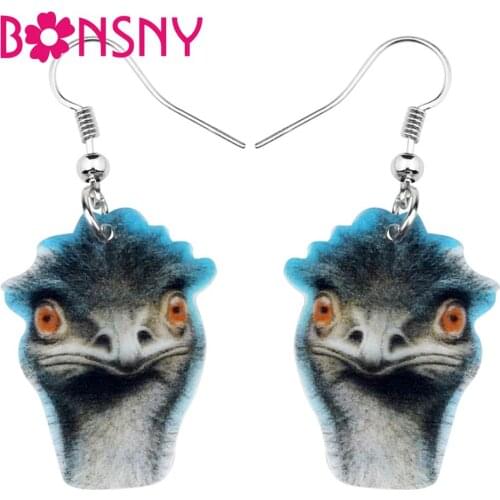Bonsny Acrylic Australian ostrich emu Earrings Big Long Dangle Novelty Animal For Women Girls Party Decoration Fashion Gift Bulk