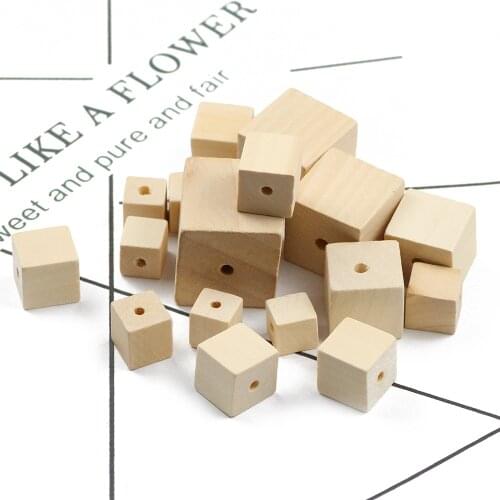 YHBZRET 12-30mm 30pcs Nature Wooden Cube Unfinished Faceted Wood Spacer Bead Square Loose Beads for Jewelry Making Bracelet DIY
