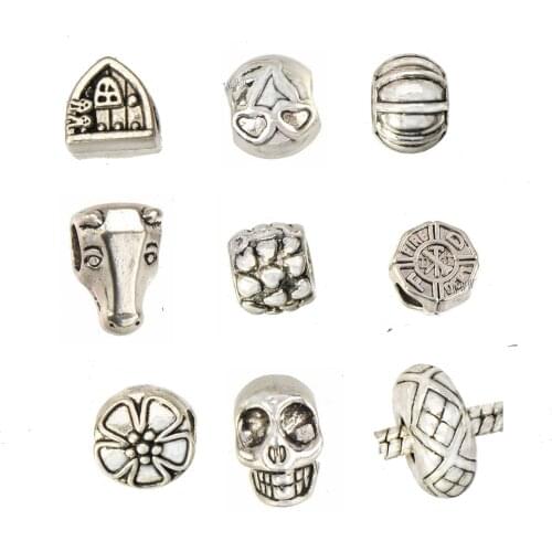 Charms Beads Thick Round Bracelets Bangles DIY Big Hole Silver House Horse Fire Dept Skull Alloy Handmade Jewellery Components