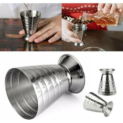 75ml Stainless Steel Simple Measuring Cup Cocktail Mixed Drink Jigger Ounce Cup Measuring Spoon Multifunction Glass Bar Tool
