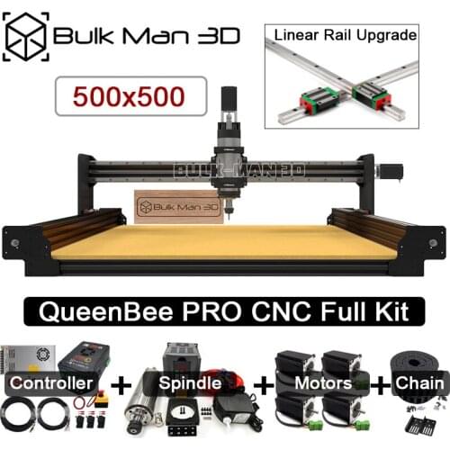 Black 5050 QueenBee PRO CNC Machine Full Kit Linear Rails Upgraded 4Axis Engraver with Enhanced Tingle Tension System