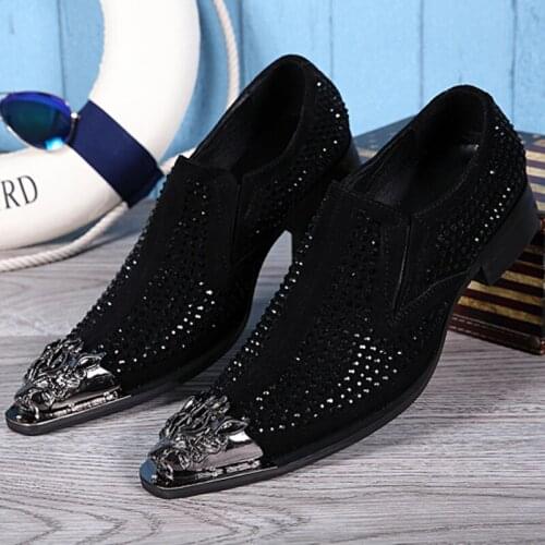Christia Bella Big Size Buckle Carved Pointed Toe Male Party Prom Shoes Black Suede Leather Mens Formal Shoes Man Lace Up Shoes