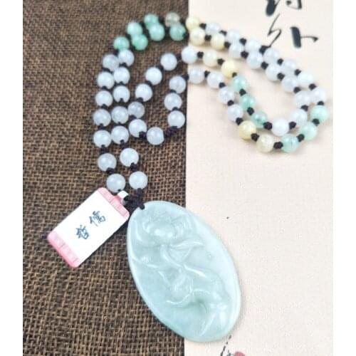 Zhe Ru Jewelry Pure Natural Jadeite Light Green Bergamot Lotus Pendant Tricolor Ice Bottom Jade Bead Chain Send A Certificate