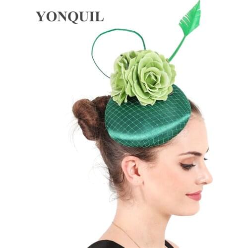 Elegant Bride Green Fashion Fascinator Hat Wedding Women Headwear Flower Nice Mariage Headpiece With Hair Pin Mesh Headdress
