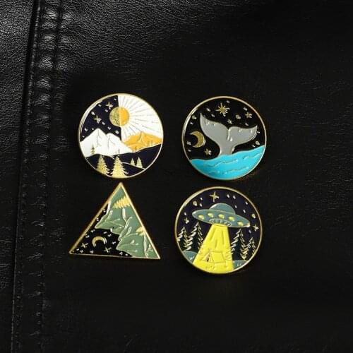 Spaceship Enamel Badges Fashion Mountain Peak Lapel Pins Cute Cartoons Anime Brooches For Women Hijab Pins Badges Vintage Brooch