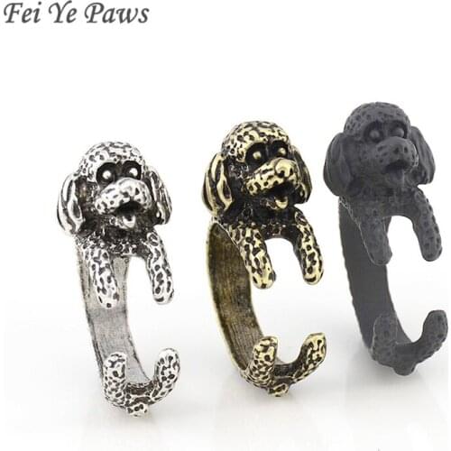 Retro Black Boho Bichon Dog Wrap Ring For Women Anel Cute Animal Poodle Pet Ring Midi Finger Couple Rings Men Girls Unique Gift