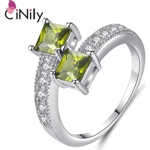 CiNily Created Peridot Cubic Zirconia Silver Plated Wholesale Fashion For Women Jewelry Wedding Gift Ring Size 6-9 NJ11167