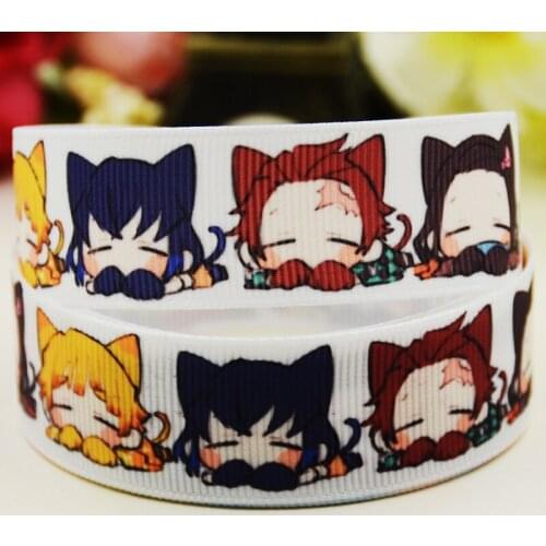 22mm 25mm 38mm 75mm Kimetsu no Yaiba Cartoon printed Grosgrain Ribbon party decoration 10 Yards X-03559