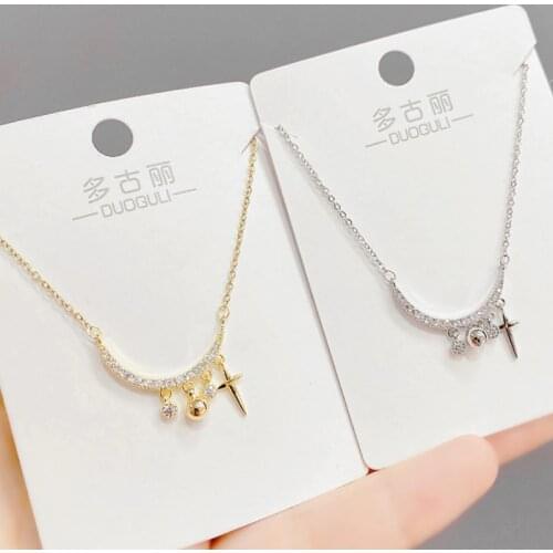 BOTU Creative Fashion Cross Necklace Womens Gold Plated Micro Inlaid Zircon Copper Chain Pendant Necklace for Women