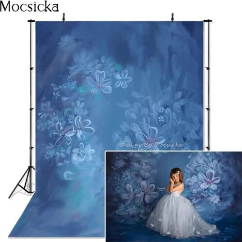 Mocsicka Newborn Blue Flower Photography Background Hand Drawn Style Backdrop Child Portrait Decoration Prop Studio Baby Shower