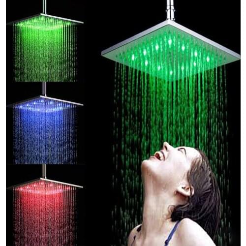 Hot Sale 8 Inch Square 3 Colors Changing LED Shower Head Bathroom Rainfall Shower Heads Waterfall Shower Head