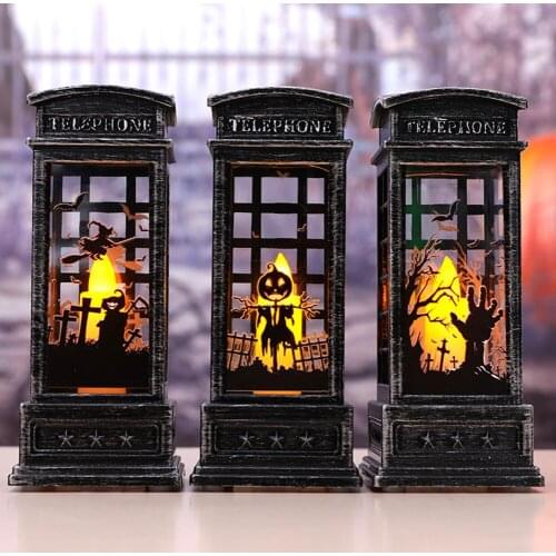 Halloween Retro London Telephone Booth Night Light LED Electric Candle Pumpkin Witch Ghost Hand Halloween Decoration Party Props